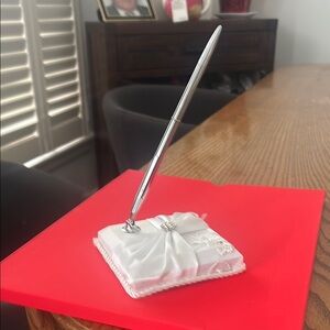 Elegant Silver Pen with White Satin Holder